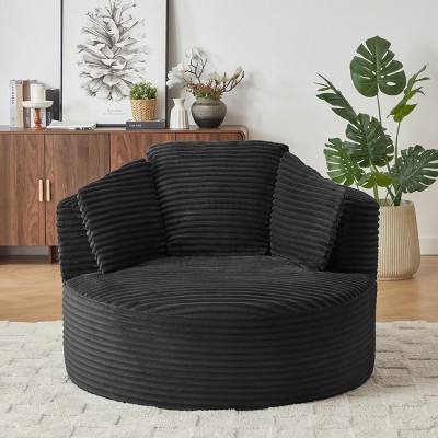 Large Corduroy Bean Bag Chair for Adults, Round Armchair with Cushioned Backrest, Soft Lounge Seating for Living Room, Apartment – Cuddlewood