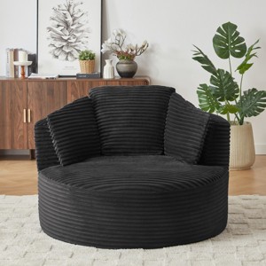 Large Corduroy Bean Bag Chair for Adults, Round Armchair with Cushioned Backrest, Soft Lounge Seating for Living Room, Apartment – Cuddlewood - 1 of 4