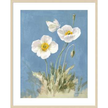 33" x 41" White Poppies I by Danhui Nai Wood Framed Wall Art Print - Amanti Art