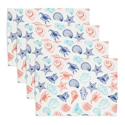 Ocean Breeze Multicolor Fabric Sea Shells Placemats Set