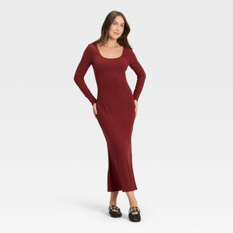 Женские платья A New Day Women's Long Sleeve Rib-Knit Maxi Dress - A New Day™ Maroon M