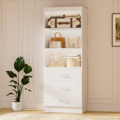 Aheaplus 71'' Tall Storage Bookcase, Bookshelf with 3-Tier Open Shelves and 3 Drawers, Wood Storage Cabinet