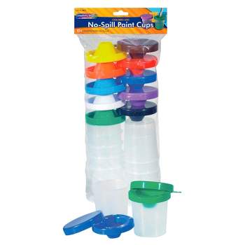 Creativity Street No-Spill Round Cup Plastic Paint Pot Set with Assorted Colored Lids, 3 Inches Wide, Translucent, Set of 10