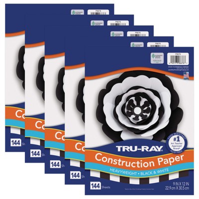 Tru-Ray Premium Construction Paper, Black & White, 9" x 12", 144 Sheets Per Pack, 5 Packs