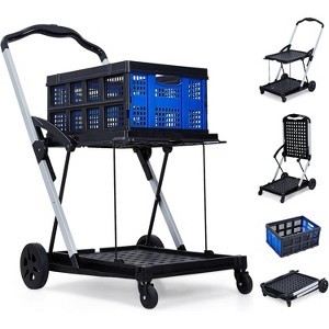 Foldable Shopping Cart with Wheels, 2-Layer Portable Multi-Function Cart with Detachable Storage Box for Home, Grocery, Supermarket, Warehouse - 1 of 4