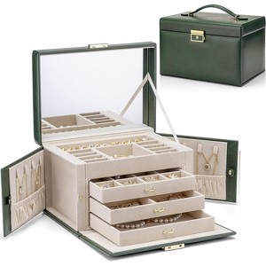 Baroque Style Pink Jewelry Box with Mirror, 3-Drawer Organizer for Bracelets, Earrings, Rings, Necklaces, Mothers Day Gift - 1 of 4