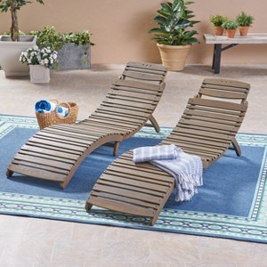 Lahaina 2pk Acacia Wood Foldable Chaise Lounge: Weather-Resistant, No Assembly - Christopher Knight Home - 1 of 4