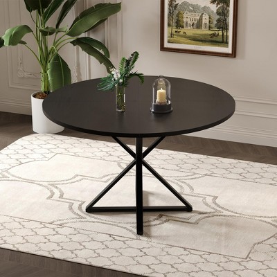 47 in Round Dining Table for 4, Wooden Circle Dinner Table, Heavy Duty Metal Pedestal & 4 Parts of Tabletop, Round Pedestal Kitchen Tables