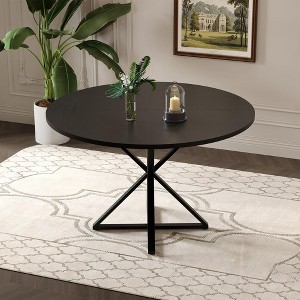 47 in Round Dining Table for 4, Wooden Circle Dinner Table, Heavy Duty Metal Pedestal & 4 Parts of Tabletop, Round Pedestal Kitchen Tables - 1 of 4