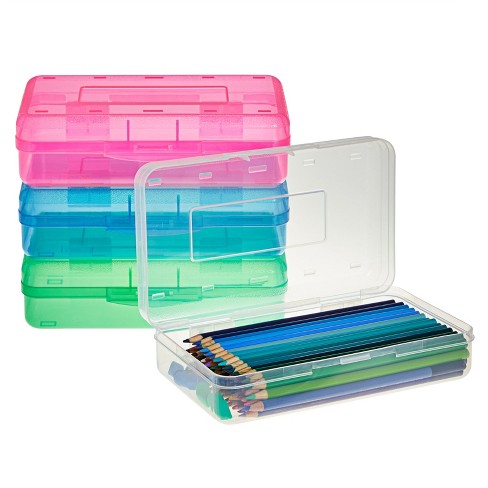 Juvale 4 Pack Clear Plastic Pencil Cases Boxes For Kids, Art Supplies, 4  Assorted Colors, 8.1 X 4.8 X 2.4 In : Target