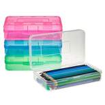 Juvale 4 Pack Clear Plastic Pencil Boxes for Kids, Art Supplies, 4 Assorted Colors, 7.75 x 4.5 x 2.25 in