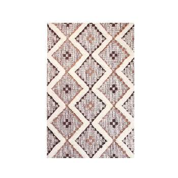 Hand-Tufted Printed Diamond Geometric Cotton-Wool Blend Indoor Scatter Accent Rug, 2' x 4', Tan-Chocolate - Blue Nile Mills