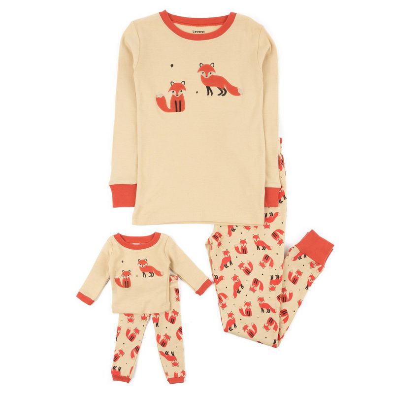 Leveret Girl and Doll Matching Cotton Animal Design Pajamas, 1 of 3