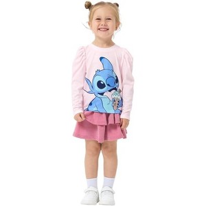 Disney Frozen Elsa Stitch Princess Minnie Toddler Girl 2 Piece Outfit Puff Sleeve Shirt&Sparkle Skirt Set Birthday Dress - 1 of 4