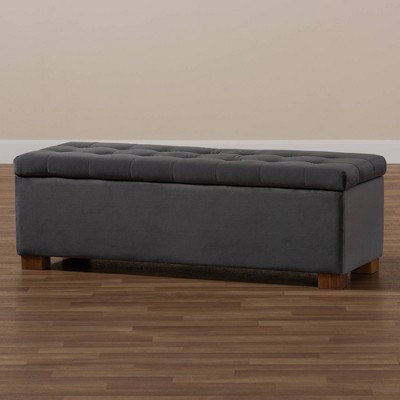 Gray Velvet Upholstered Grid Tufted Storage Ottoman Bench