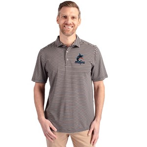 Miami Marlins Cutter & Buck Virtue Eco Pique Stripe Recycled Mens Polo - 1 of 1