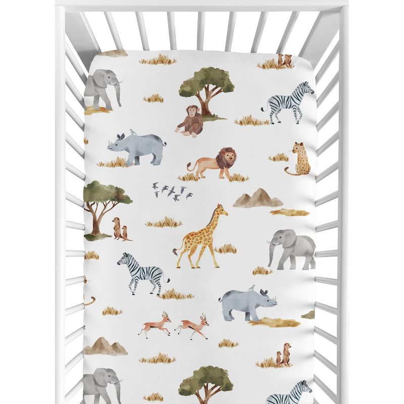 Sweet Jojo Designs Boy Girl Gender Neutral Unisex Baby Fitted Crib Sheet Jungle Animals Collection, 1 of 8