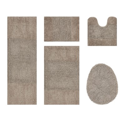 Granada 5 Piece Bath Rug Set 100% Premium Cotton Tufted Non-Slip Backing Bathmats for Bathroom, Super Soft Absorbent, Machine Washable