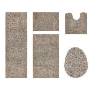 Granada 5 Piece Bath Rug Set 100% Premium Cotton Tufted Non-Slip Backing Bathmats for Bathroom, Super Soft Absorbent, Machine Washable - 1 of 4