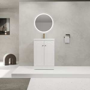 GDFStudio Veromca Modern Textured Freestanding Bathroom Vanity with Resin Sink, Adjusted Shelf and Mental Handle - 1 of 4
