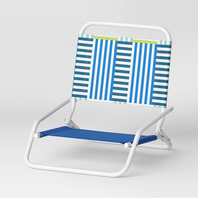 Recycled Fabric Outdoor Portable Beach Chair Broken Stripe Blue - Sun Squad&#8482;, 1 of 5