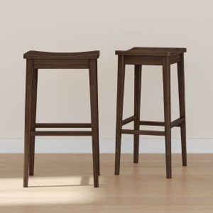 Plank+Beam 30" Bar Stool, Wood Modern Kitchen Stool, Saddle Seat Backless Bar Height Chair with Metal Footrest - 1 of 4