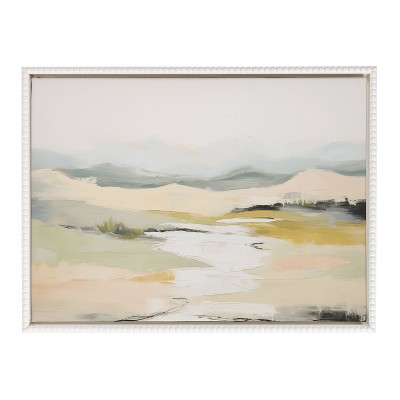 Tranquil Landscape Abstract Canvas Painting with Beaded Frame