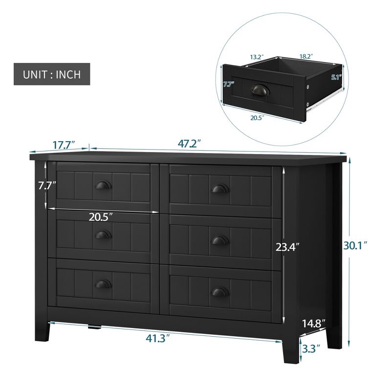 Modern 4/6 Drawer Dresser with Wooden Legs and Vintage Shell Handles - ModernLuxe, 3 of 13