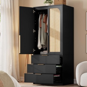 Armoire Wardrobe Closet Wooden Wardrobe Cabinet with 3 Drawers Hanging Rod 2 Doors Clothing Storage Cabinet Large Capacity Storage - 1 of 4