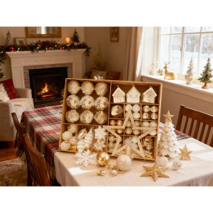 Red & Gold Shatterproof Christmas Baubles with Hanging Strings, 2.36 Inch Glitter Ornaments for Holiday Decor - 1 of 4