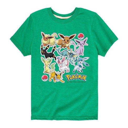 Boys' Pokemon Eevee Evolution Stickers Short Sleeve Graphic T-Shirt - Green  S
