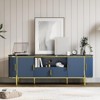 70in Fluted TV Stand Fits TVs up to 80", Wood Entertainment Center Media TV Console with Faux Marble Top Adjustable Shelves and Sliding Doors - 2 of 4