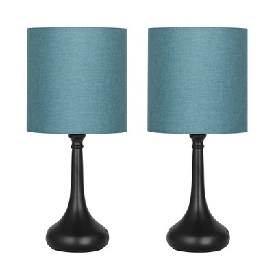 Oumilen Set of 2 Black Modern Bedroom Nightstand Lamp with Blue Shade