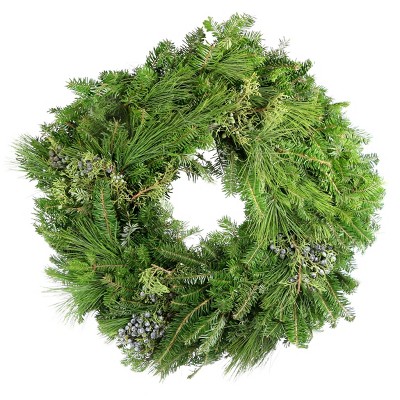 24" Live Fresh Cut White Pine/Blueberry Juniper Wreath - National Plant Network