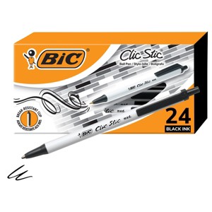 BIC Clic Stic Black Retractable Ballpoint Pens, Medium Point (1.0mm ...