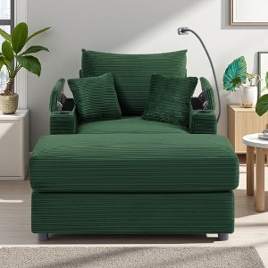 41.7" Pinwale Corduroy Modern Single Sofa Chair with Movable Ottoman and USB Ports - 1 of 4