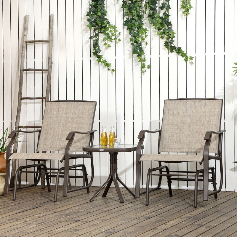 Outsunny 3 Pcs Outdoor Gliders Set Bistro Set with Glass Top Table for Patio, Garden, Backyard, Lawn, 3 of 7