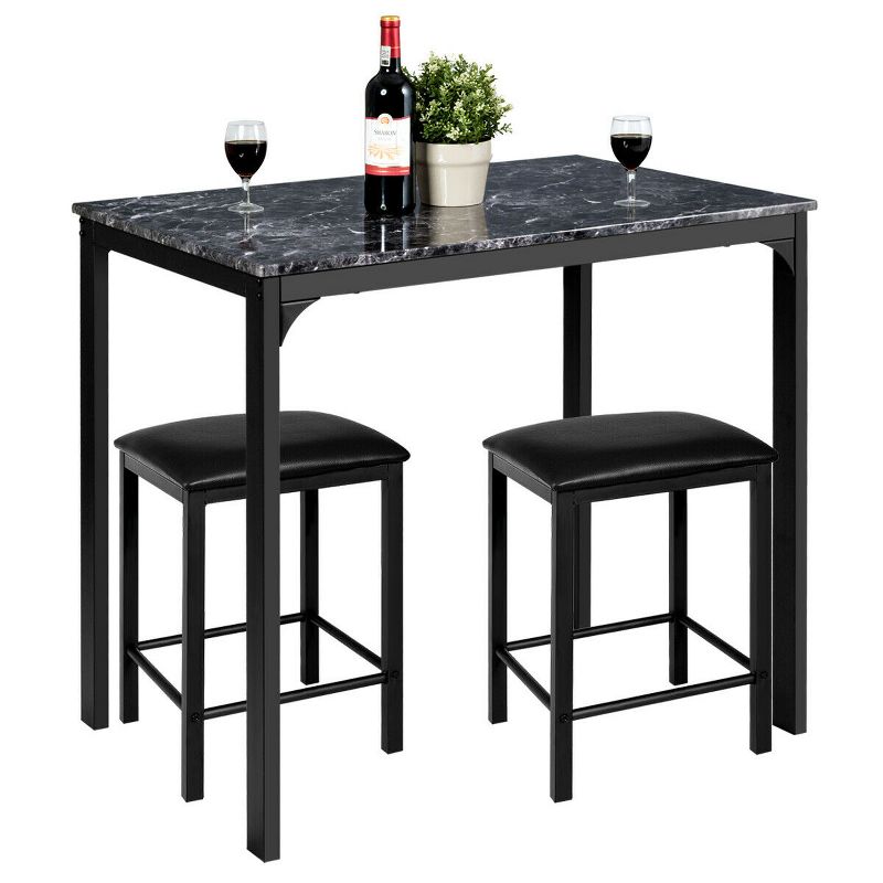 Tangkula 3 Pieces Counter Height Table Set 2 Chairs Bar Dining Room Faux Marble, 3 of 7
