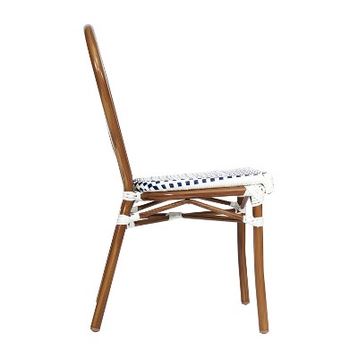 White and Navy Rattan Bistro Chair with Aluminum Frame