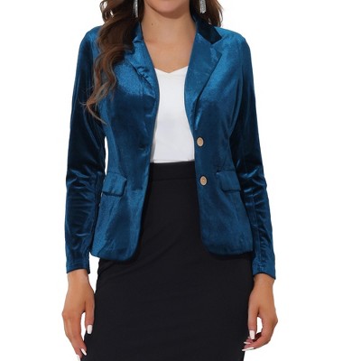 INSPIRE CHIC Women's Notched Lapel Vintage Office Button Front Velvet Blazer