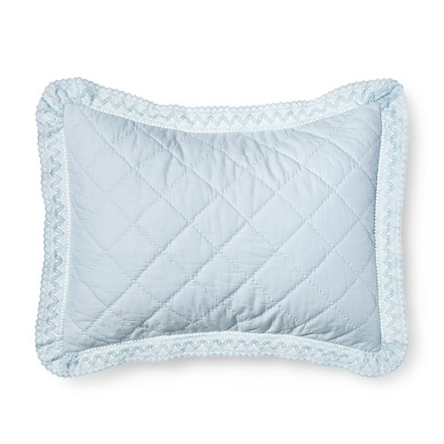 Blue Crochet Trim Linen Blend Pillow Sham King Simply Shabby