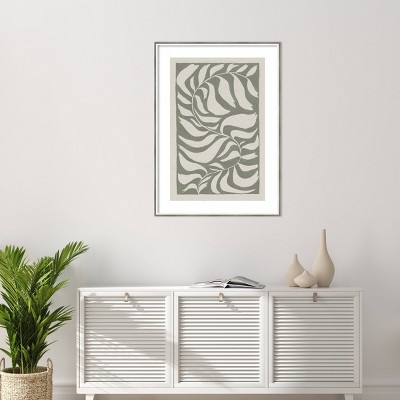 Winding Vine Sage Green Abstract Botanical Art Print with Satin Frame
