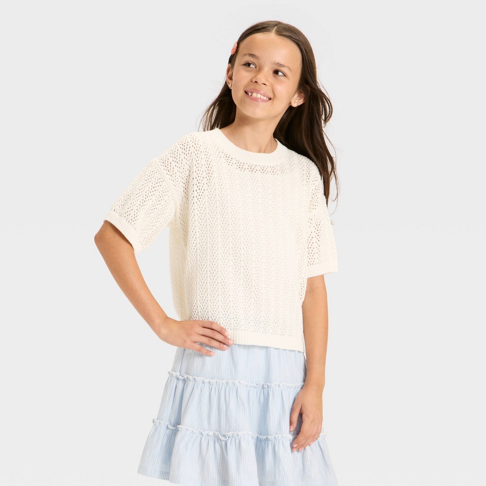 Girls' Short Sleeve Pullover Sweater - Cat & Jack™ Cream S