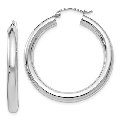 Black Bow Jewelry 4mm x 34mm (1 5/16 Inch) 14k White Gold Classic Round Hoop Earrings