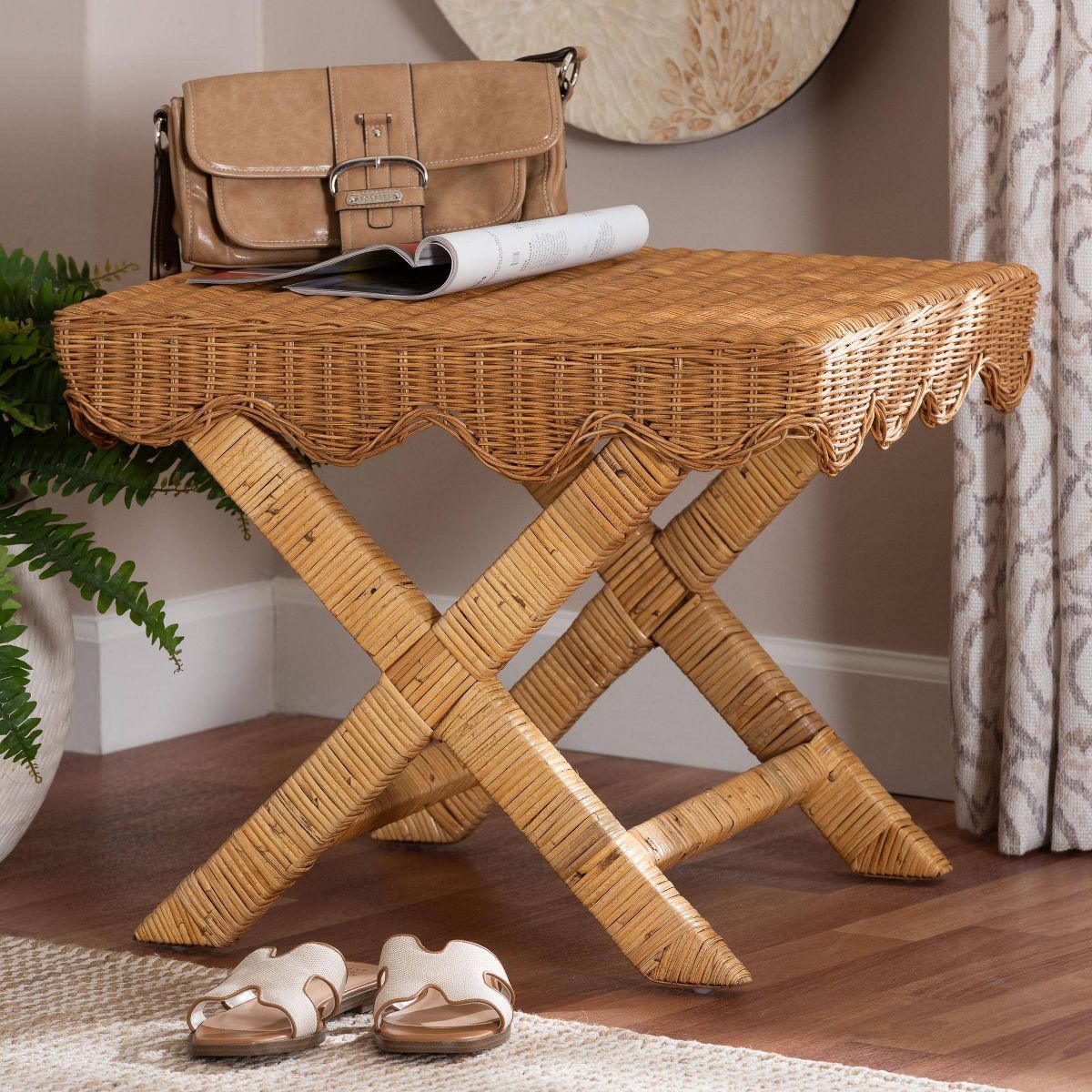 bali & pari Modesta Natural Rattan Accent Bench Light Honey - thumbnail 6