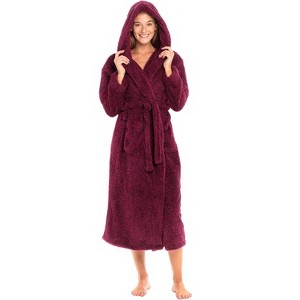 ADR Women's Robe, Plush Fleece Women's Bathrobe with Hood, Long Fluffy Fuzzy Bath Robe Pink Purple Plus Size - 1 of 3