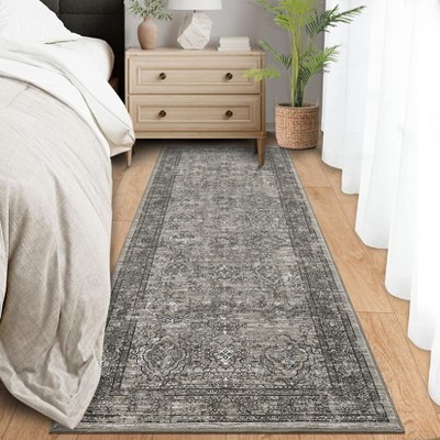 Vintage Floral Printed Distressed Rug for Living Room Retro Thin Washable Area Rugs for Bedroom Low Pile Non Slip Ultra Soft Carpet