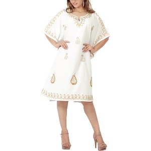 LA LEELA Women's House Daily Routine Evening Wear Casual Dress Tunic Ladies Cover Ups for Women Caftan Bikini Mini Kaftans for Women 2X-3X White Solid - 1 of 4