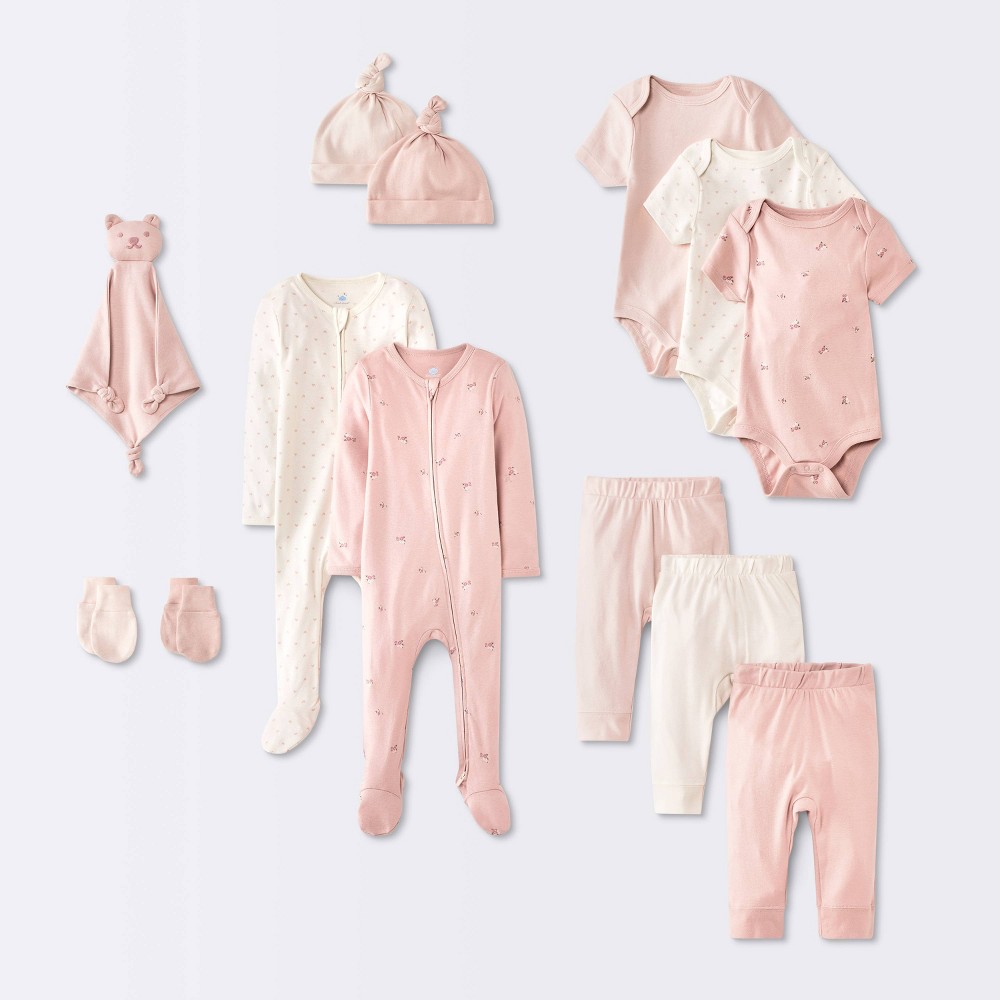 Baby Girls' 13pc Baby Bundle Gift Sets - Cloud Island™ Pink/cream Newborn