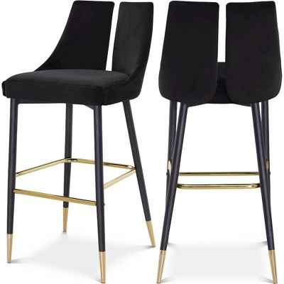 Meridian Furniture,Sleek Black Velvet Stool, Set of 2